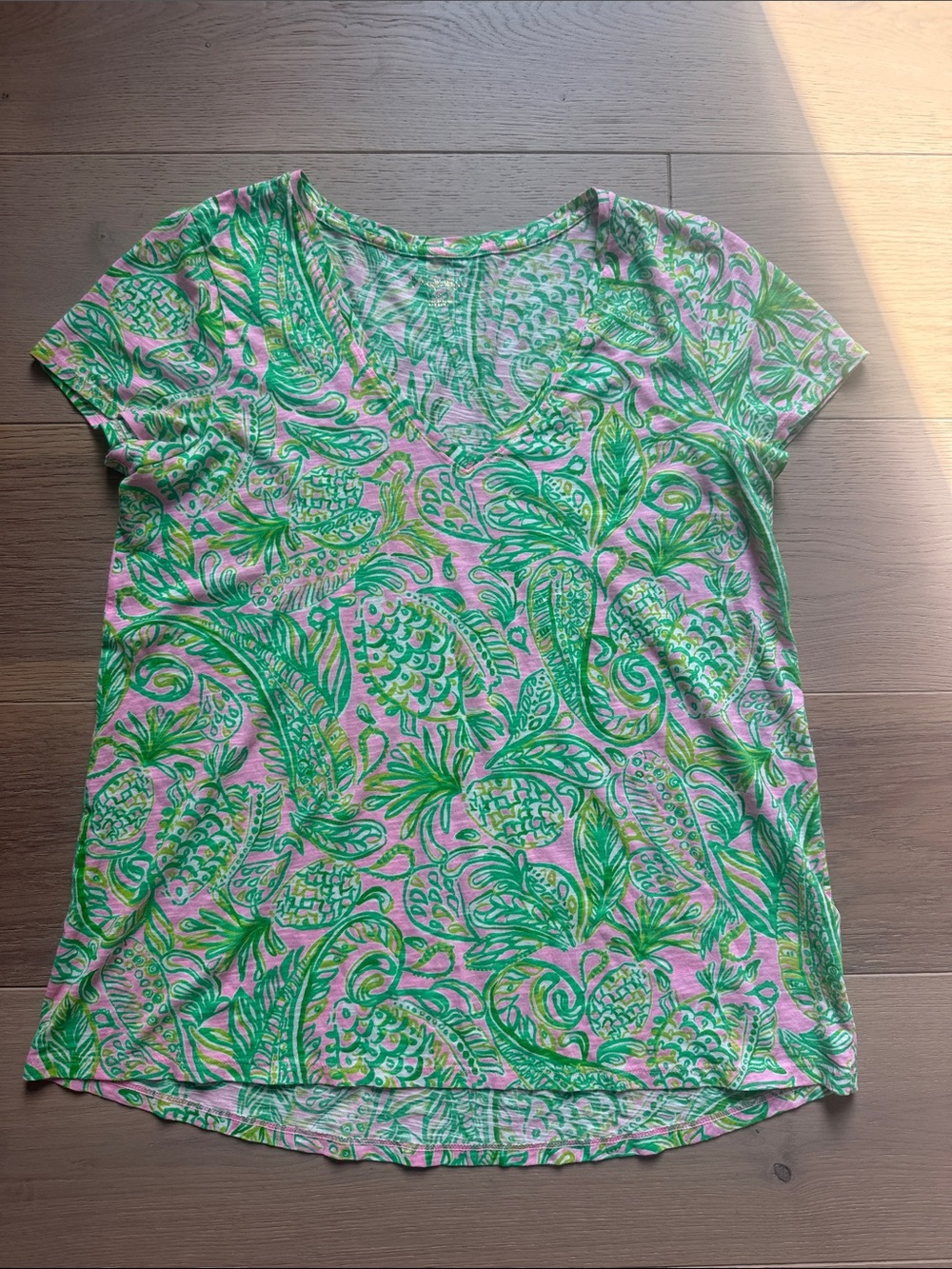 Lilly Pulitzer Pink & Green Short Sleeve V-Neck Tee